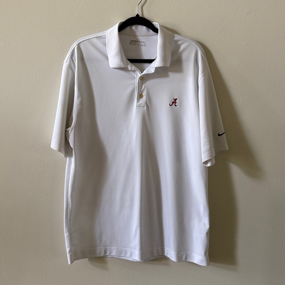 Nike White Polo Shirt with Red Embroidered University of Alabama logo